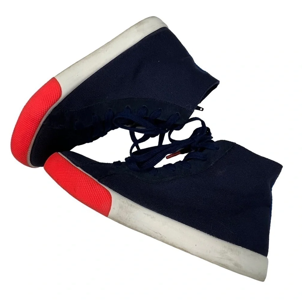 MINI BODEN Kids Navy Blue Canvas Lace Up Side Zip High Tops Shoes Size 4 US